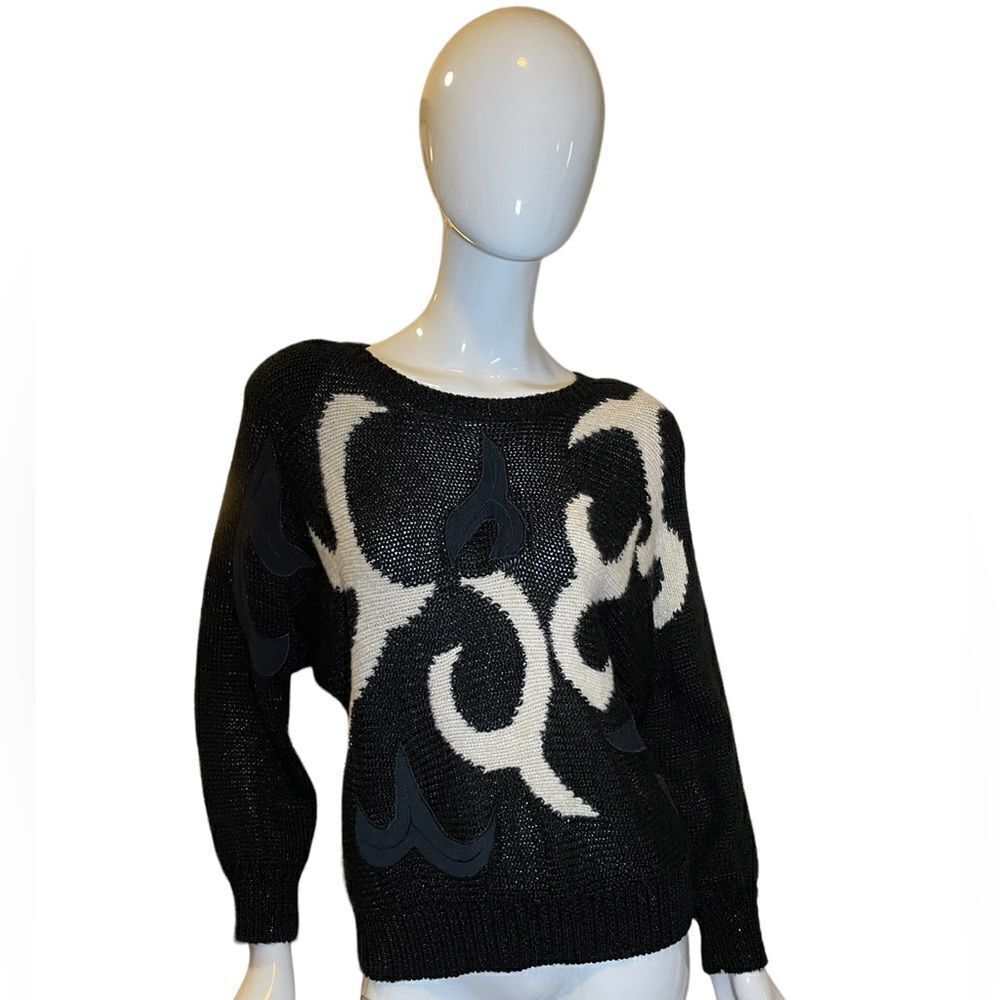 Vintage Ginenne 80s Abstract Angora Sweater Medium Black White